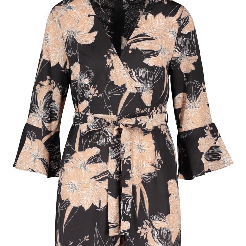 Floral Wrap Ruffle Sleeve Romper